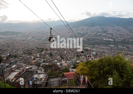 Metro Cable, View over Medellin, Colombia Stock Photo