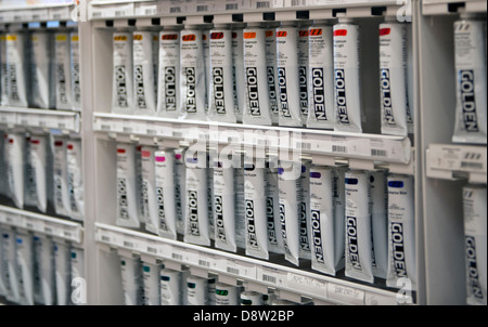A display of acrylic tubes of paint Stock Photo
