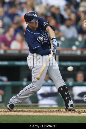 Detroit, Michigan, USA. 4th June 2013. Tampa Bay Rays third baseman Evan Longoria (3) during MLB game action between the Tampa Bay Rays and the Detroit Tigers at Comerica Park in Detroit, Michigan. The Tigers defeated the Rays 10-1. Credit:  Cal Sport Media/Alamy Live News Stock Photo