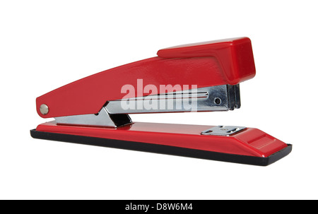 Red Stapler isolated on white Stock Photo