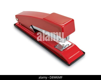 Red office hole puncher. Isolated on a white background Stock Photo - Alamy