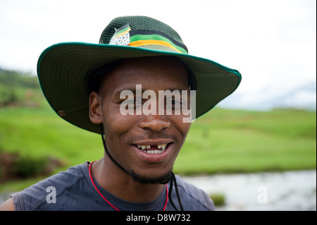 South Africa Zulu man portrait tribe in front of hut Stock Photo - Alamy