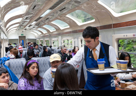 Service inside the carriage, PeruRail, Train from Ollantaytambo to Machu Picchu, Peru