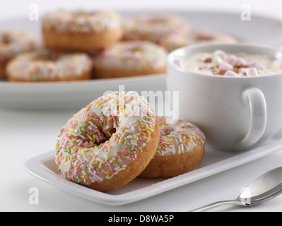ring doughnuts donuts hot drink Stock Photo