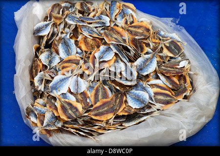 Dried fish on a stall at the market in Luang Prabang, Laos Stock Photo