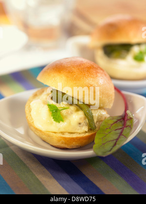 Salt-cod brandade,cream and green pepper sandwich Stock Photo