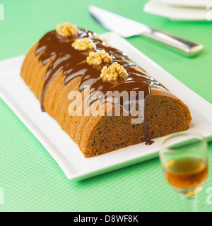 Chocolate and walnut sponge cake Stock Photo