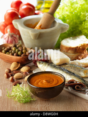 Sauce and ingredients for Xato salad Stock Photo
