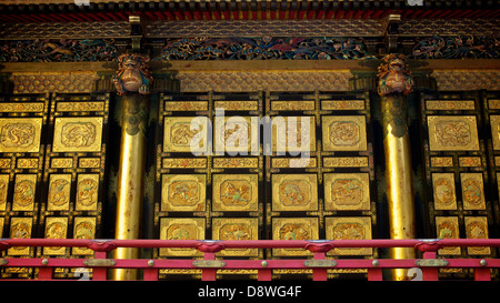 Gold-glided walls of dragons and qilins of the Main Hall of Taiyuin Mausoleum - The Final Resting Place of Iemitsu Stock Photo