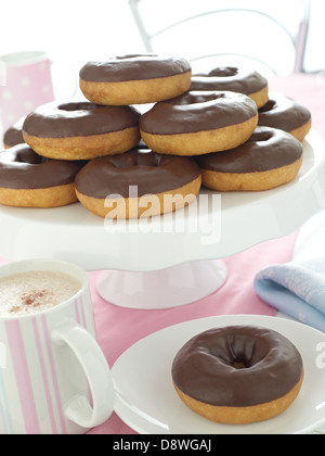ring doughnuts donuts hot drink Stock Photo