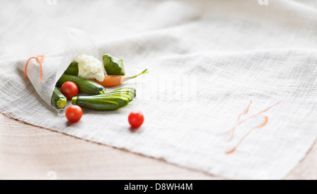 Mini vegetables on chiffon Stock Photo