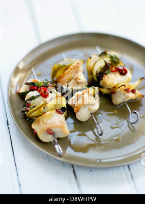 Chicken brochettes marinated with Tequila and tarragon Stock Photo