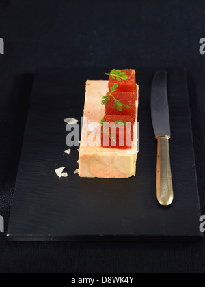 Foie gras terrine with quince paste Stock Photo