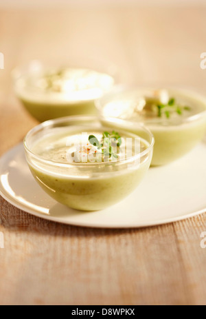Cream of zucchini soup with feta Stock Photo