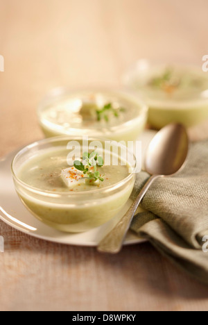 Cream of zucchini soup with feta Stock Photo