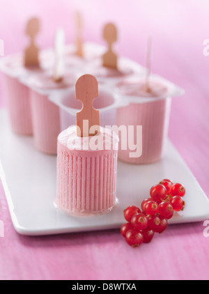 Summer fruit Petits-suisses ice cream lollipops Stock Photo