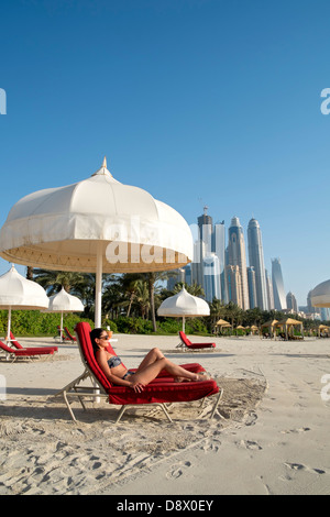 Beach at The One and Only Mirage Hotel in Dubai United Arab Emirates Stock Photo