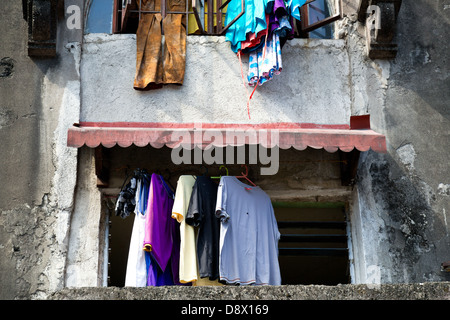 Laundry hung out to dry in Manila, Philippines Stock Photo