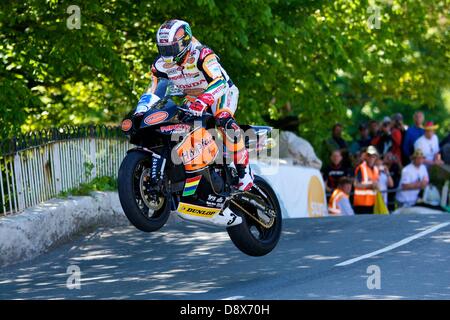 Isle of Man, UK. 5th June, 2013. John McGuinness during the Monster Energy Supersport race at the Isle of Man TT. Stock Photo