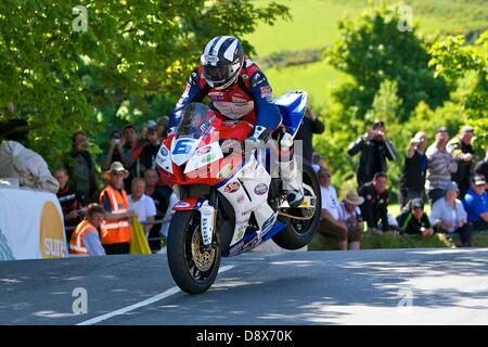 Isle of Man, UK. 5th June, 2013. Michael Dunlop during the Monster Energy Supersport race at the Isle of Man TT. Stock Photo