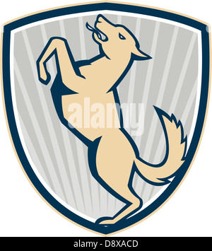 Illustration of an angry barking mongrel dog prancing side view set inside shield crest on white background. Stock Photo