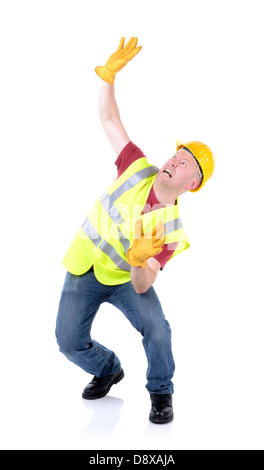 Construction worker involved in a accident isolated on white Stock Photo