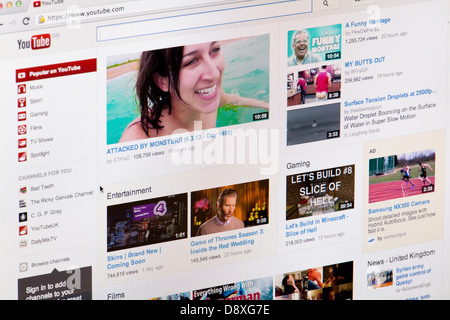 YouTube You Tube Video Sharing Website or web page on a laptop screen or computer monitor Stock Photo
