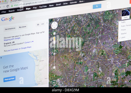 Google Maps Satellite View Mapping Website or web page on a laptop screen or computer monitor Stock Photo