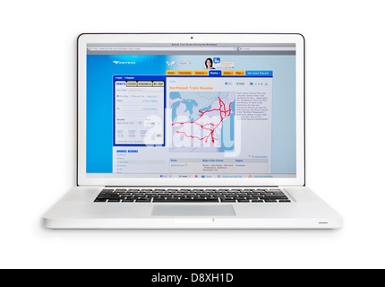 Amtrak routes website on laptop screen - Northeast train routes Stock Photo