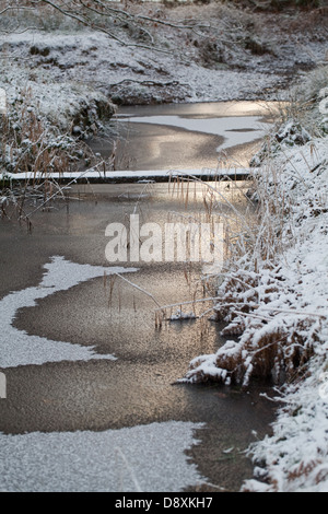 Frozen drainage dyke. Broadland. Norfolk. Winter. Stock Photo