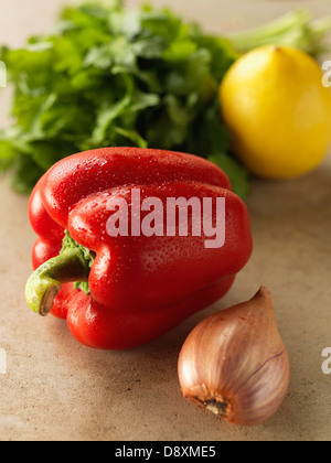Red pepper,onion,lemon and parsley Stock Photo