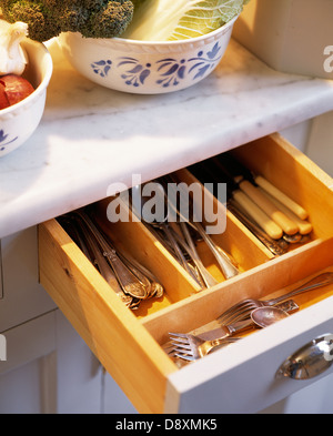 Cutlery in drawer, close-up Stock Photo