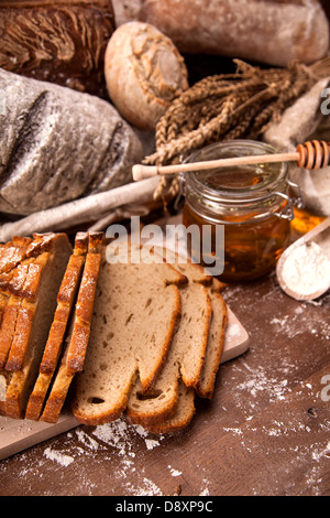 The traditional set of bread, rolls and other ingredients Stock Photo