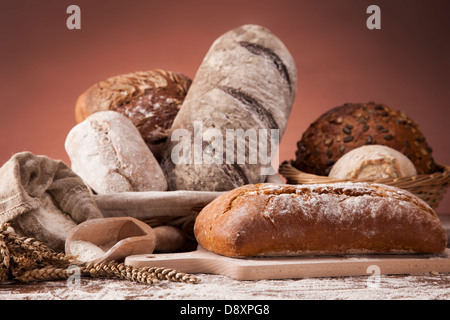 The traditional set of bread, rolls and other ingredients Stock Photo