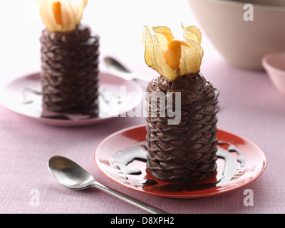 Chocolate mousse in a crisp chocolate casing Stock Photo