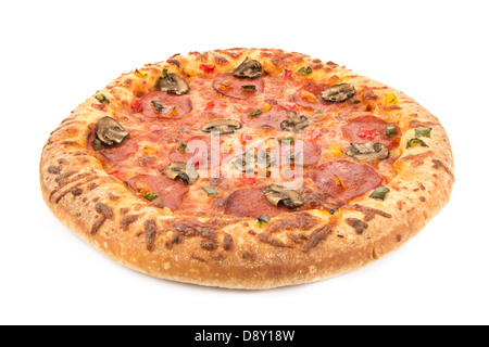 Whole pepperoni pizza on a white background Stock Photo
