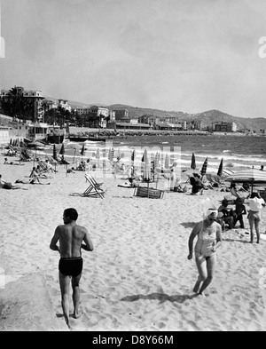 Beach in San Remo 1949 Stock Photo