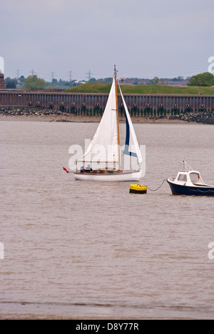 Sailing Yacht On The River Thames off Gravesend Kent UK Stock Photo