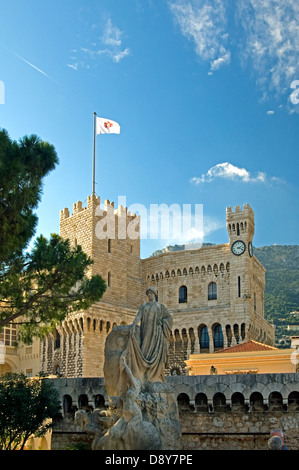 Flag of the Principality of Monaco over the Castle of Grimaldi Stock ...