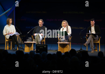 Actors reading poetry of The Great War on stage at Hay Festival 2013 Hay on Wye Powys Wales UK Stock Photo