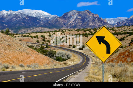 Curve Warning Sign Stock Photo