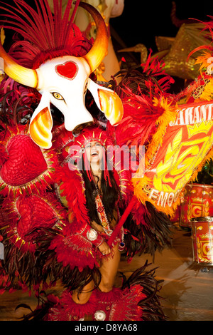 Boi-Bumbá Festival. The standard bearer Garantido team during his intervention. Stock Photo