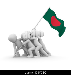 The characters want to hoist the Bangladeshi flag together. Stock Photo