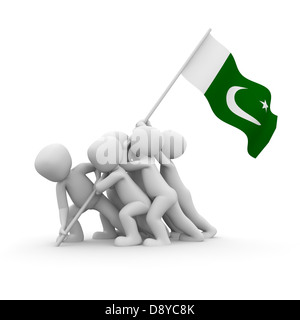 The characters want to hoist the Pakistani flag together. Stock Photo