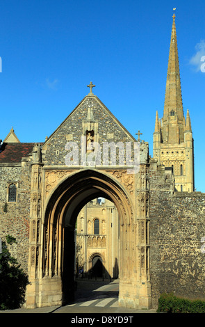 Norwich, Erpingham Gate and Cathedral Spire, Norfolk, England, UK English medieval gates cathedrals Stock Photo