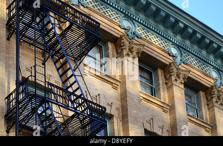 Fire escapes on old building Stock Photo