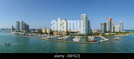 Panoramic aerial view of South Miami Beach during sunny day - Stitched from 5 individual images Stock Photo
