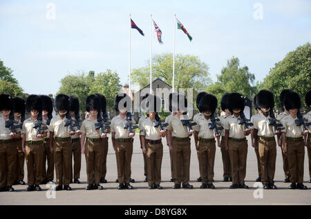 Hounslow, London, UK. 5th June 2013. 1st battalion welsh guards, on the drill square at  Cavalry Barracks, HOUNSLOW, LONDON. As it is there troop this year  2013. Credit:  andrew chittock/Alamy Live News Stock Photo