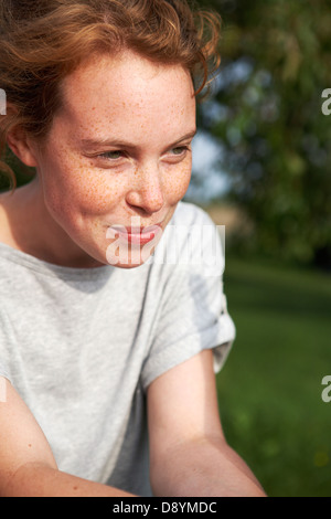Portrait of a woman with freckles, Sweden. Stock Photo