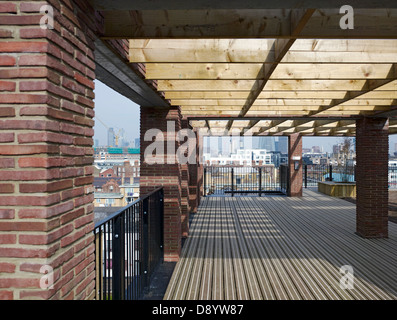 Library Street Affordable Housing, London, United Kingdom. Architect: Metaphorm Architects, 2012. Roof garden pergolsa. Stock Photo